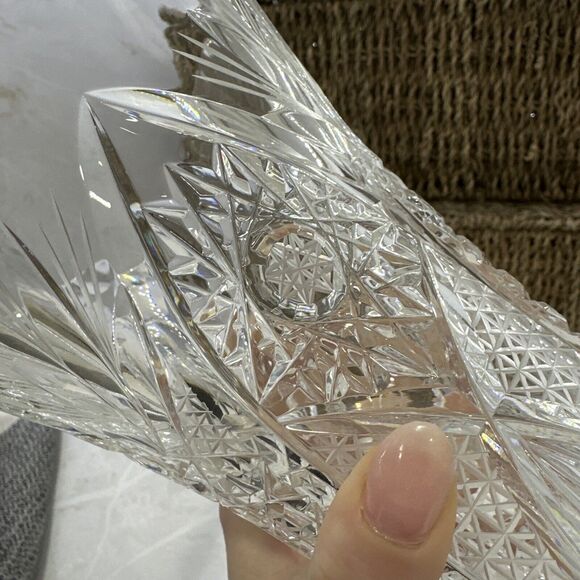 Vintage Lead Crystal Star of David Vase 9” Elegant Decorative Glass - Picture 5 of 9